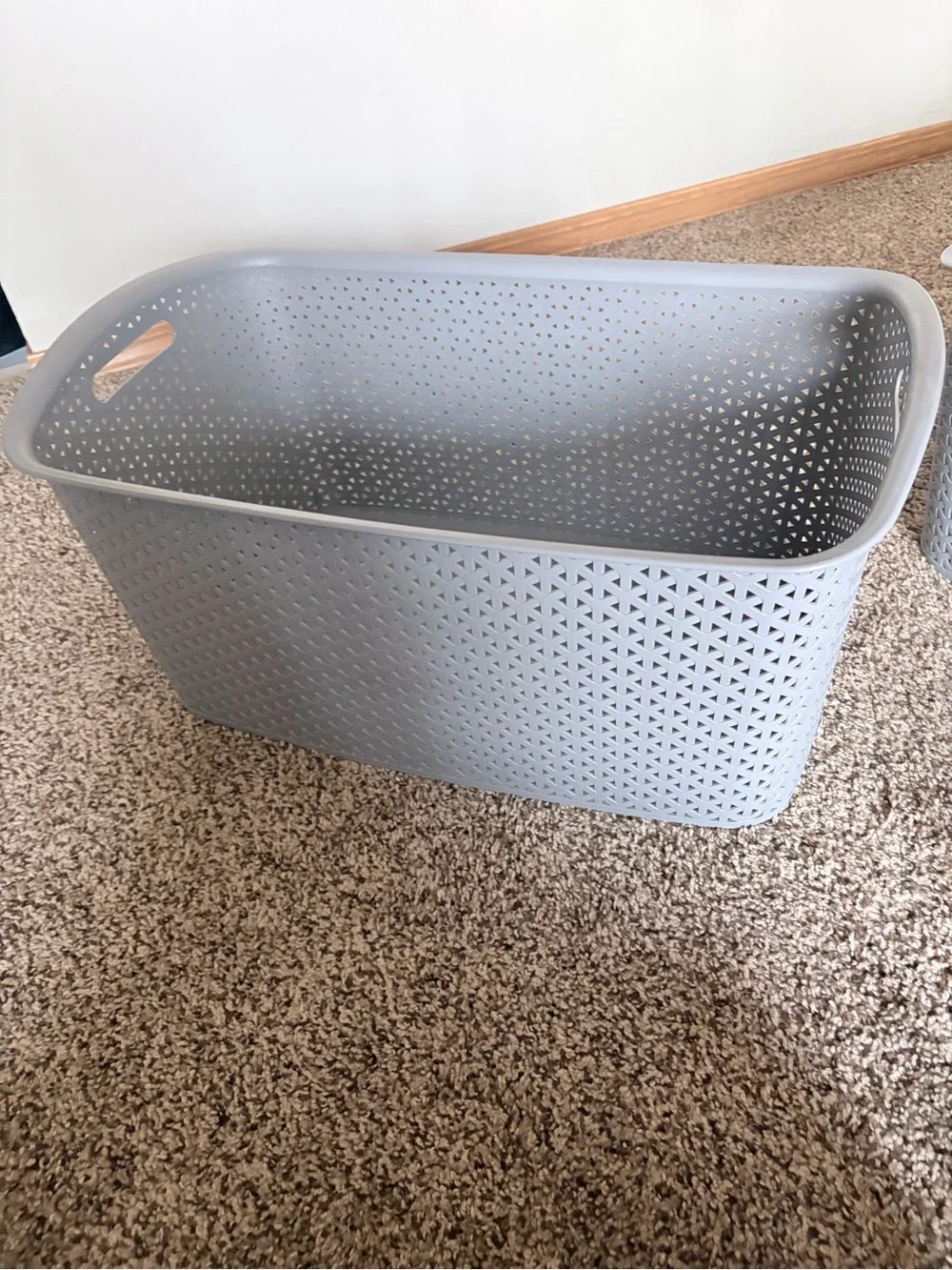 Gray Woven Plastic Storage Basket